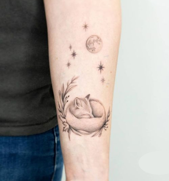 Fox And Moon Tattoo