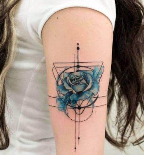 Geometric Blue Rose Tattoo