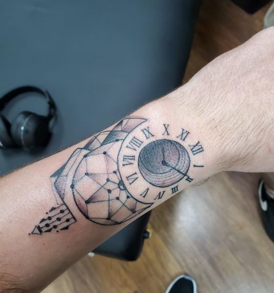 Geometric Clock Tattoo Design