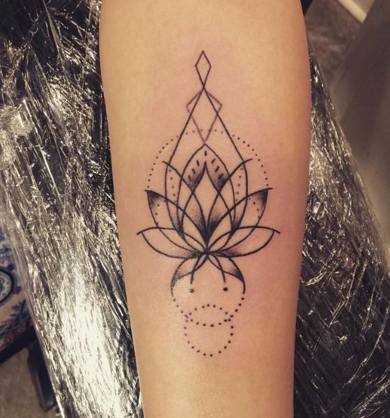 Geometric Lotus Flower Tattoo on Arm