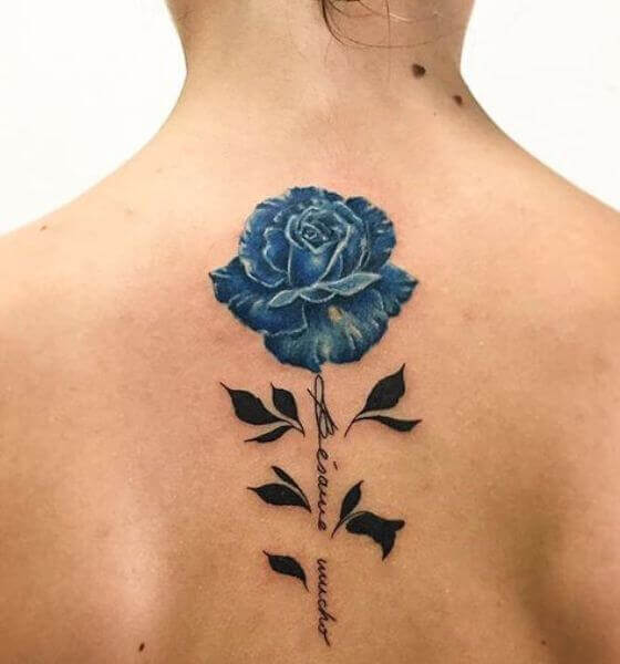 Gorgeous Blue rose tattoo on back