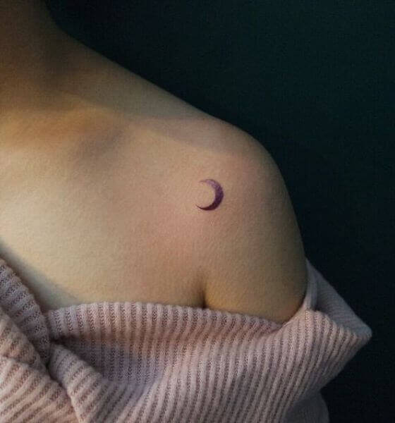 Small Half Moon Tattoo on Women Shoulder