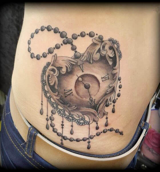 Attractive Heart Clock Tattoo