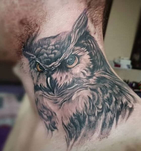 Owl Tattoo on Neck