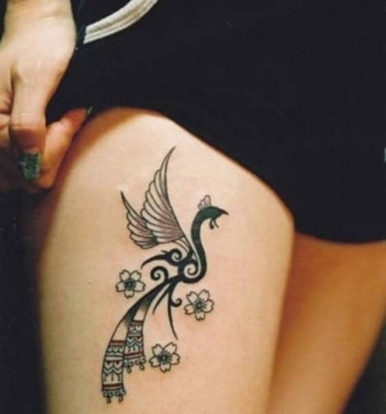 Peacock Tattoo Design on Thigh