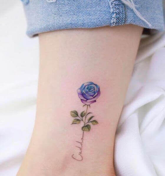 Pretty Blue rose tattoo