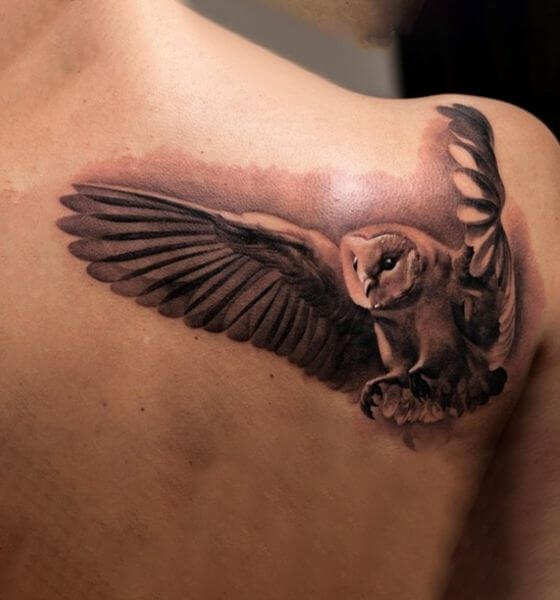 Realistic Owl Tattoo on Back