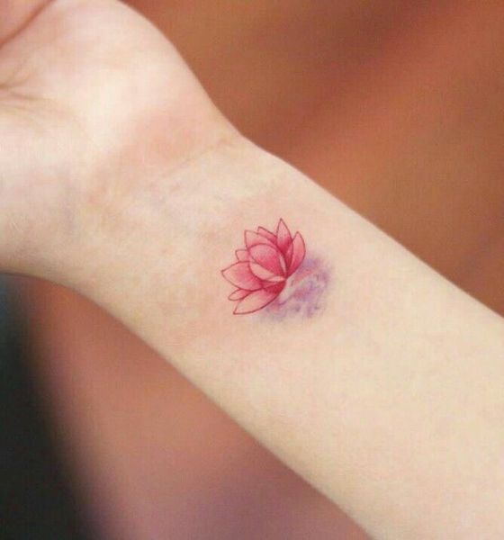 Red Lotus Flower Tattoo on Wrist