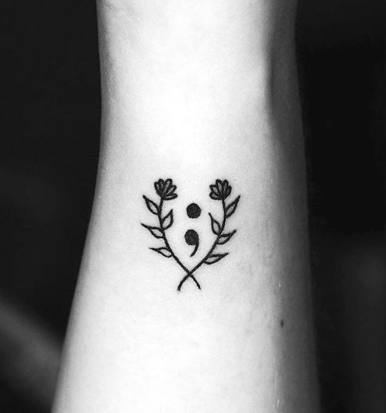 Rose with Semicolon Tattoo