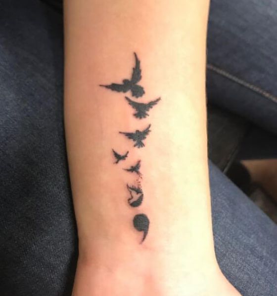 Semicolon Birds Tattoo on Arm