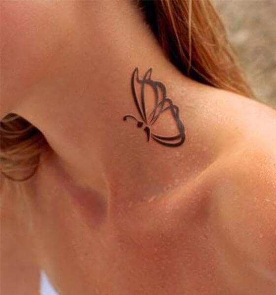 Semicolon Butterfly Tattoo on Neck