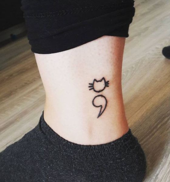 Semicolon Cat Tattoo on Ankle