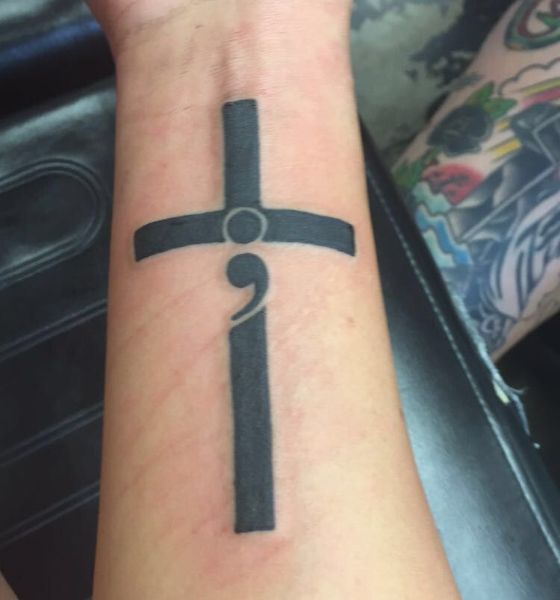 Semicolon Cross Tattoo