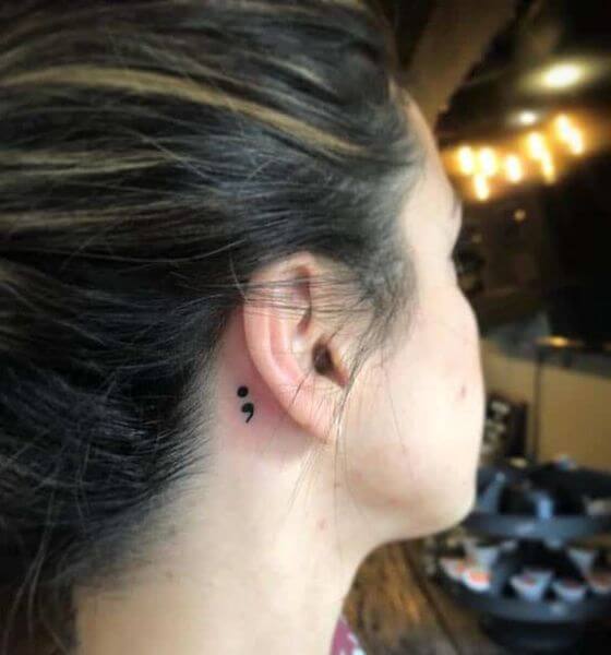 Semicolon Tattoo Behind the Ear