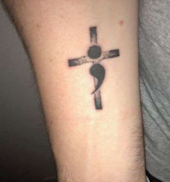 Semicolon with Cross Tattoo Idea