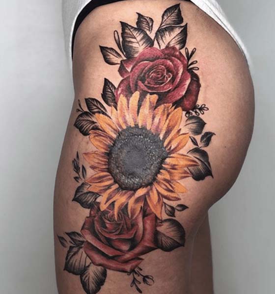 Sunflower Hip Tattoo Designs