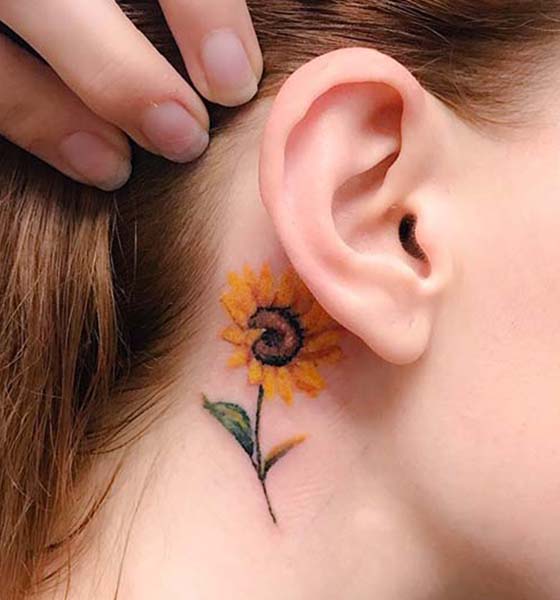 Sunflower Tattoo Ideas on Behind the Ear