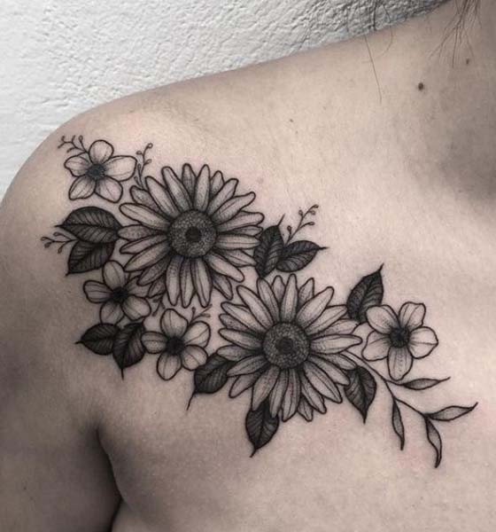 Sunflower Tattoo Design on Chest