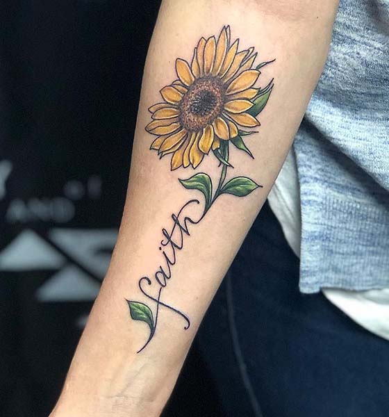 Sunflower Tattoo with Quote Designs on Arm