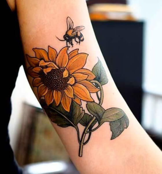 Sunflower and Bee Tattoo Ideas