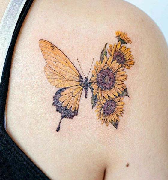 Sunflower and Butterfly Tattoo Ideas for Women