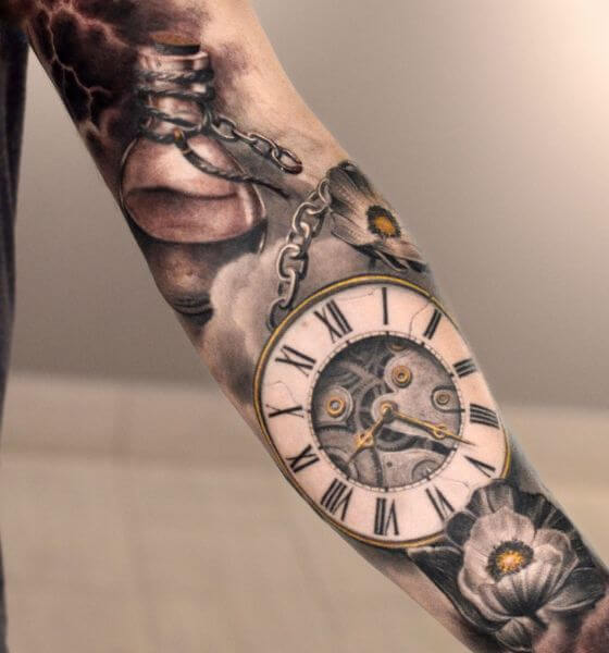 Attractive Clock Tattoo Ideas For Men Best Tattoo Designs 22