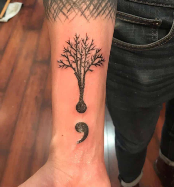 Tree with Semicolon Tattoo Design