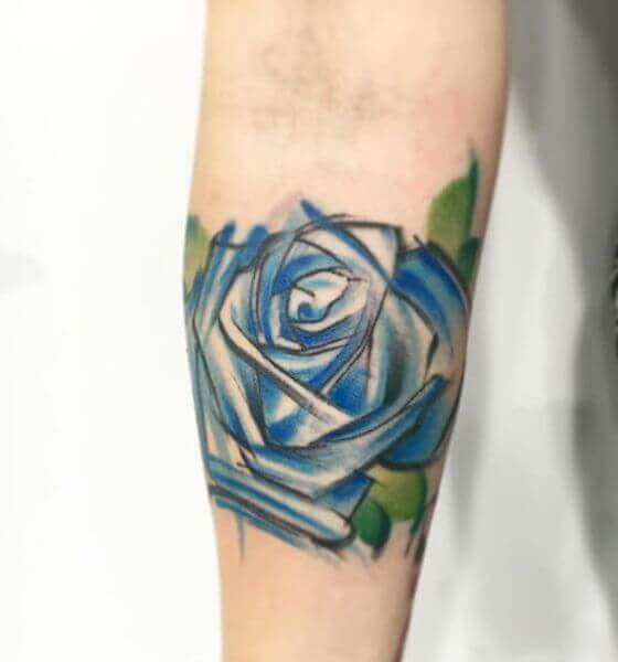 Watercolor Blue rose tattoo