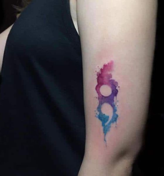 Watercolor Semicolon Tattoo on Sleeve