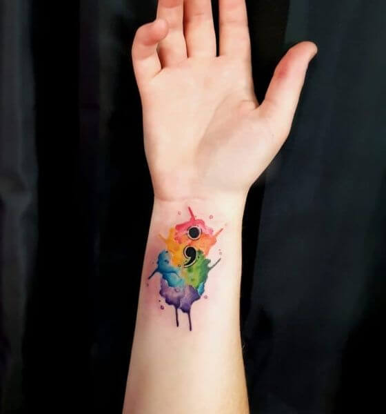 Watercolor Semicolon Tattoo on Hand