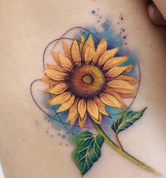 Watercolor Sunflower Tattoo Design