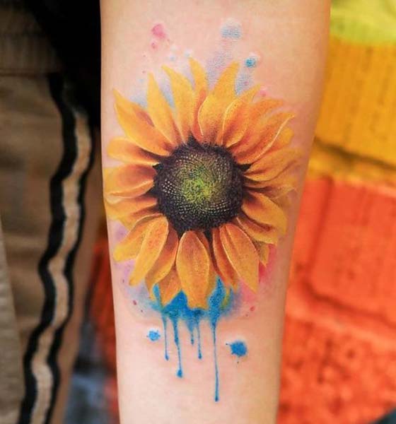 Gorgeous Watercolor Sunflower Tattoo