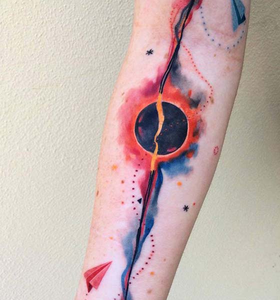 Watercolor space tattoo ideas