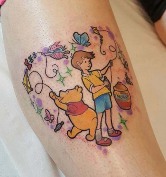 Winnie the Pooh with Balloon Tattoo