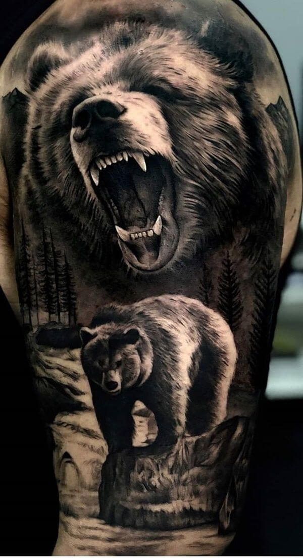 realistic grizzly bear tattoo