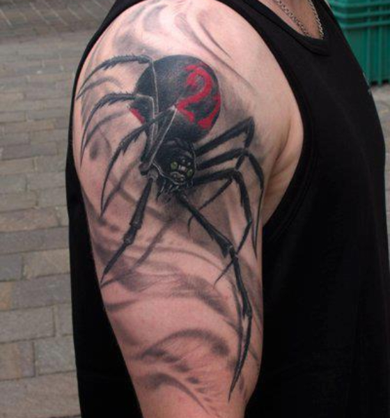 3d spider tattoo on half sleeve