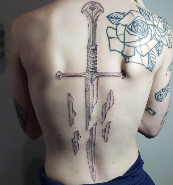 Amazing Sword Tattoo on Back
