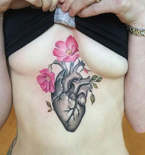 Anatomical Heart Stomach Tattoo