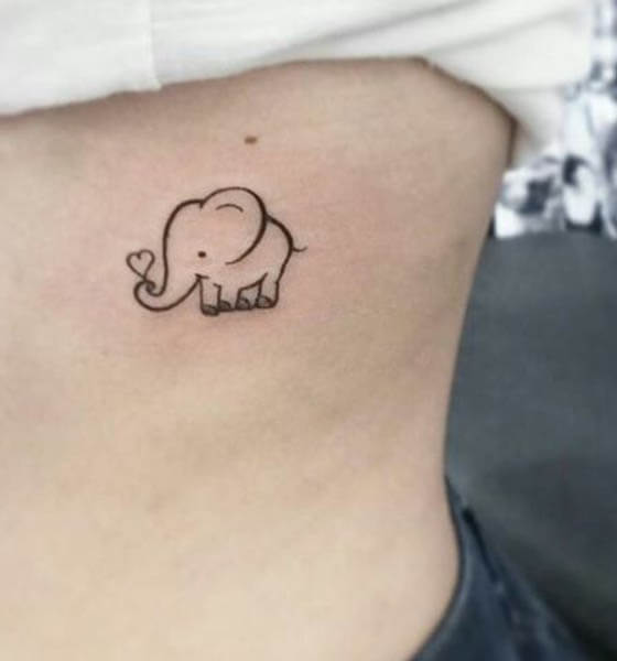 Baby Elephant Tattoo on Rib Cage