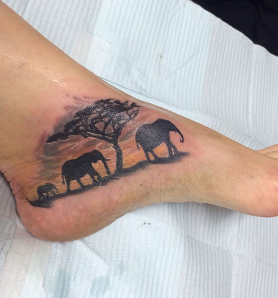 Black Elephant Tattoo on Ankle