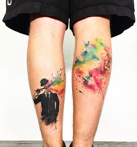 Colorful leg tattoo