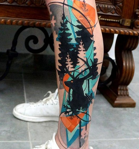 Colorful tattoo design on leg