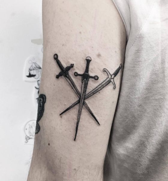 Heart and three swords by Lozzy Bones Tattoo inked on a forearm   Meaningful tattoos Tarot tattoo Bone tattoos