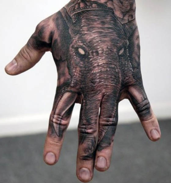 Dark Elephant Tattoo on Hand