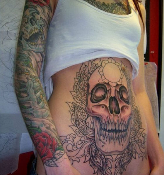 Deadly Skull Stomach Tattoo Ideas for Men and Women