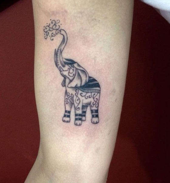 Elephant with Trunk Up Tattoo