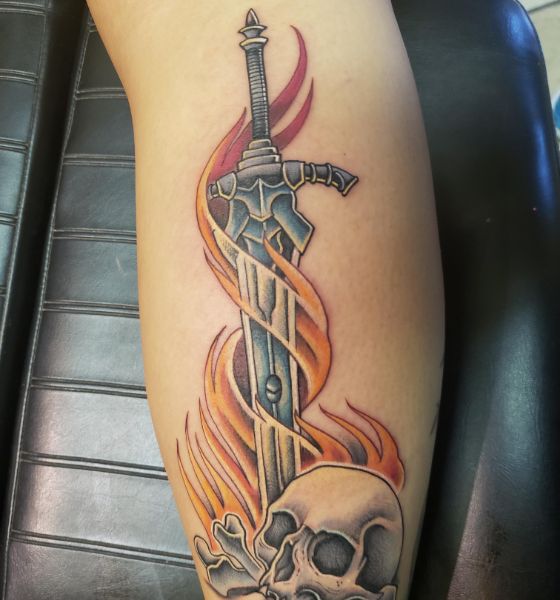 Flaming Sword Tattoo Design