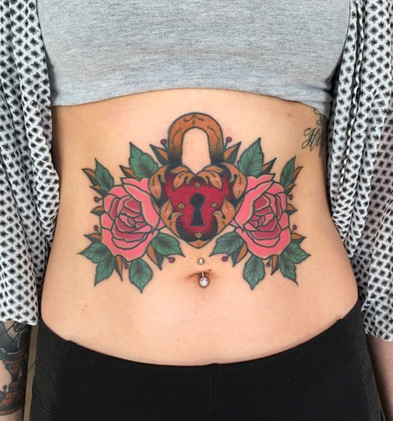 Hearts and locks Tattoo on Stomach