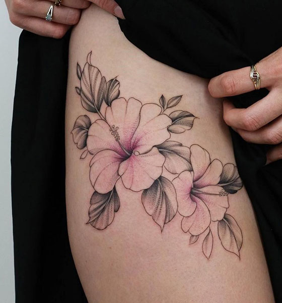 Hibiscus Tattoo on Thigh - Women Tattoo Ideas