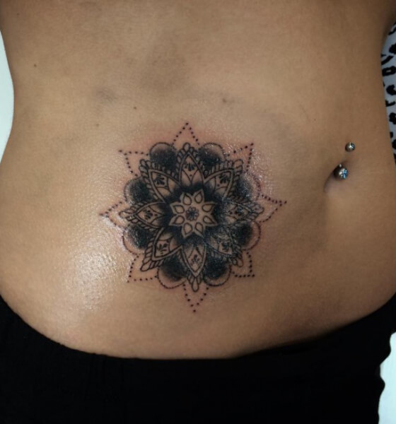 Mandala Stomach Tattoo.